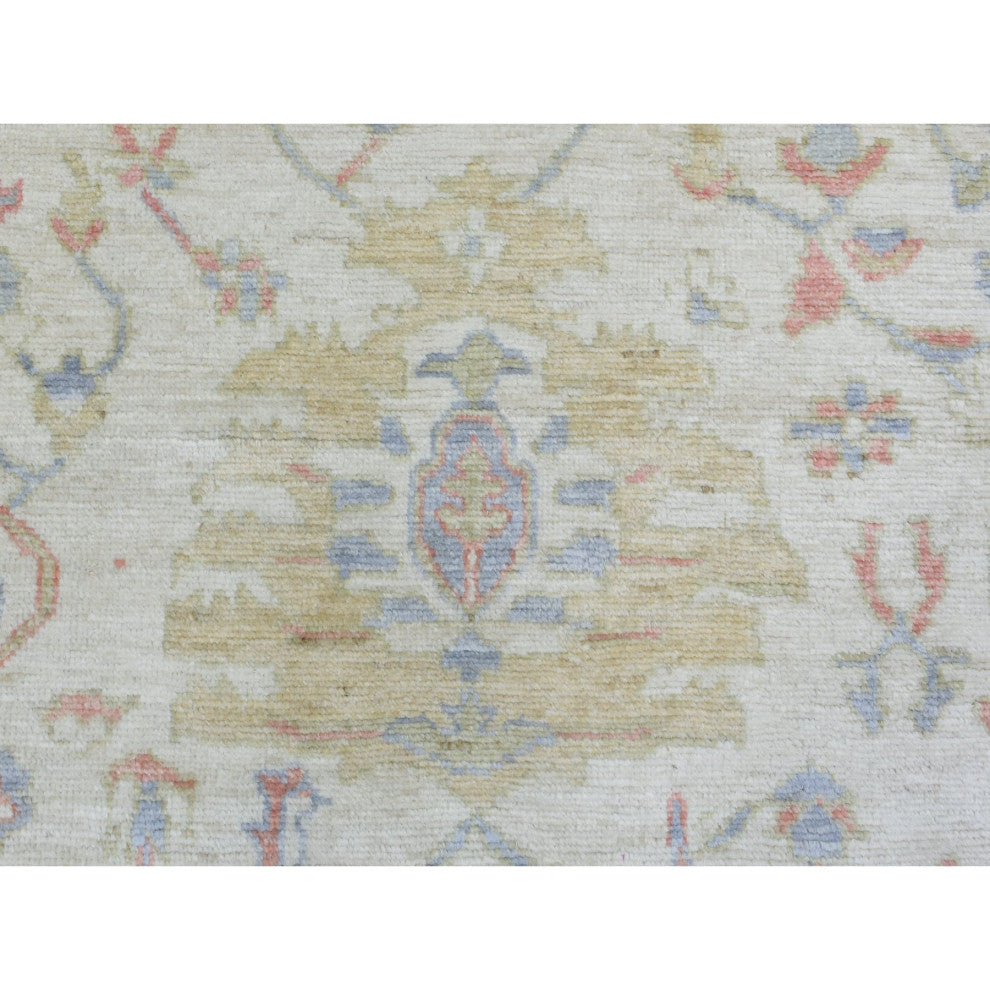 Ivory Afghan Oushak Branch Flower Design Soft Wool Hand Knotted Rug, 8'1"x10'2"