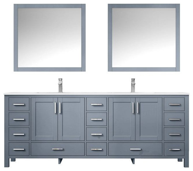 Jacques 84" Dark Grey Double Sink Vanity with Quartz Top, With Faucet and Mirror