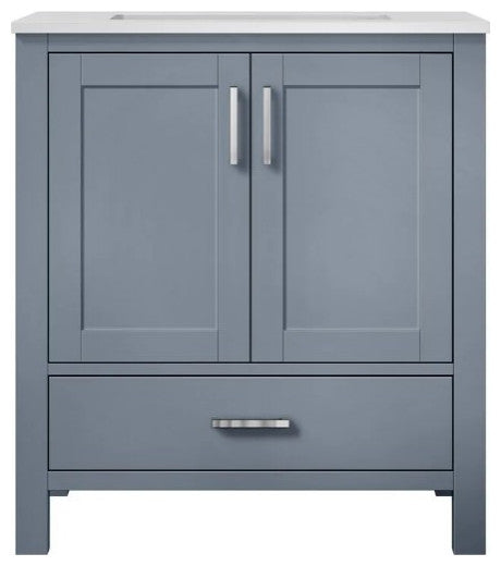 Jacques 30" Dark Grey Single Square Sink Vanity with Quartz Top, No Mirror
