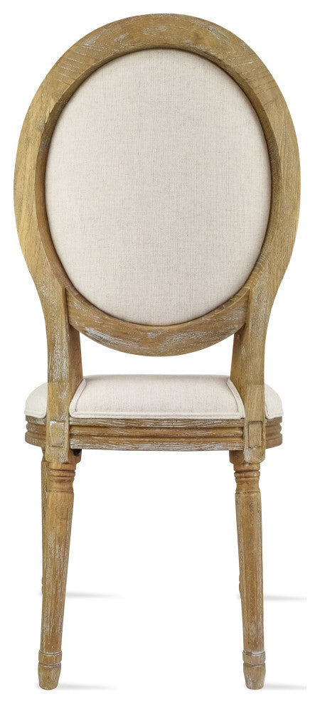 French Chic Vintage Style Dining Side Chair With Upholstered Linen Welted Fabric, Button Back