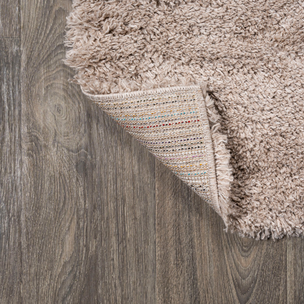 Groovy Solid Shag Rug, Beige, 2x8