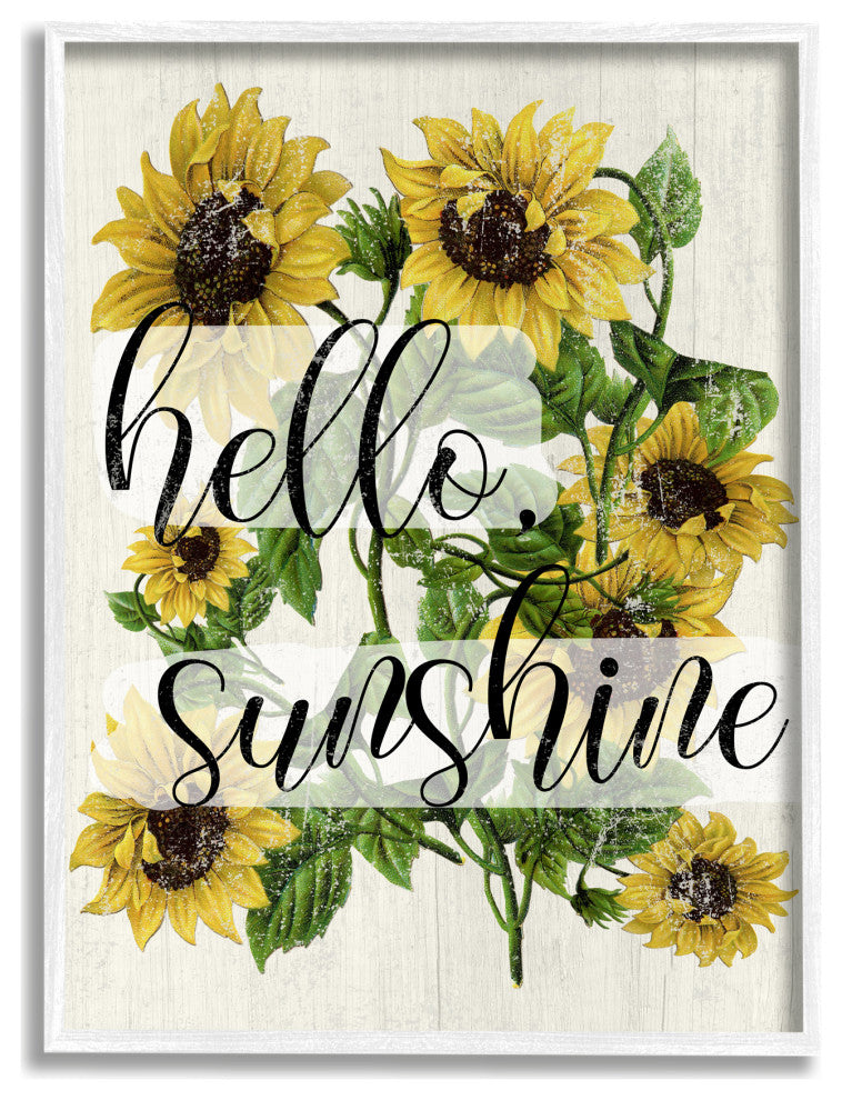Vintage Painted Sunflowers with Hello Sunshine Text, 16 x 20