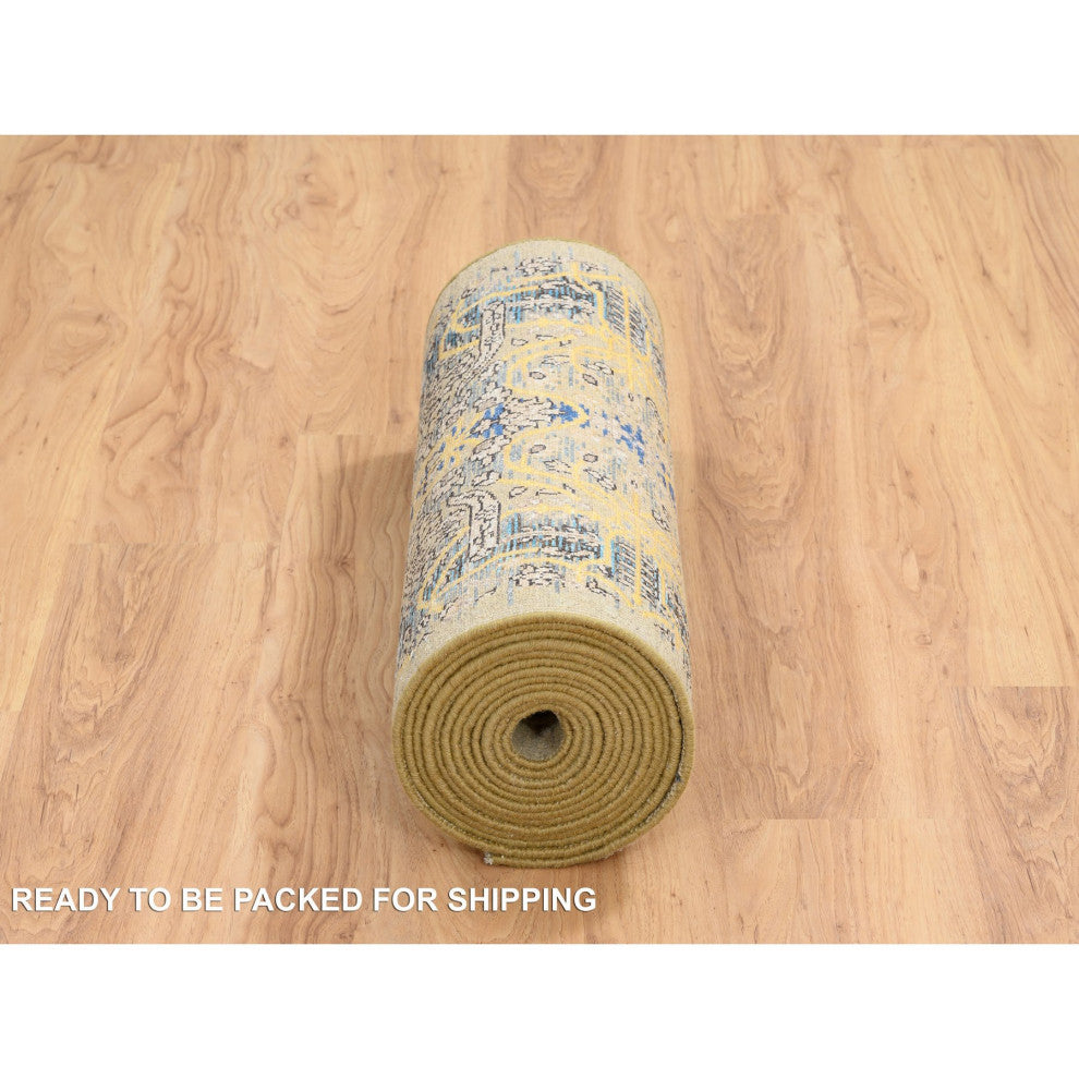 Tan Hand Knotted Transitional Sarouk Silk With Wool XL Runner Rug, 2'6"x18'0"