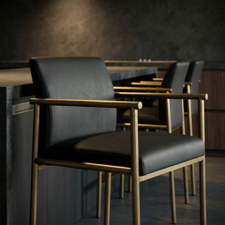 Modrest Custer Modern Black Vegan Leather + Brass Counter Chair