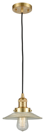 Halophane 1 Light Mini Pendant, Satin Gold, Clear Halophane