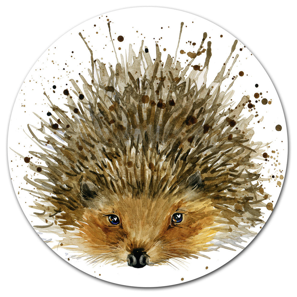 Hedgehog Illustration Watercolor, Animal Art Disc Metal Wall Art, 11"