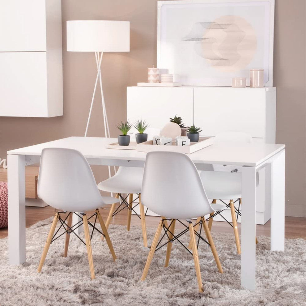 Mid Century Modern Dining Chair for Kitchen, Dining, Living Room Set of 4, White