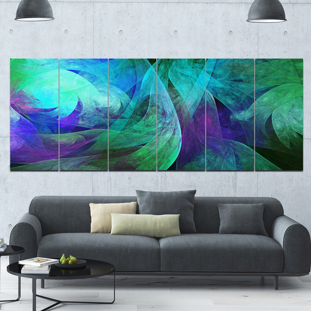 Green Fractal Abstract Pattern, Abstract Art on Canvas, 70"x28", 6 Panels