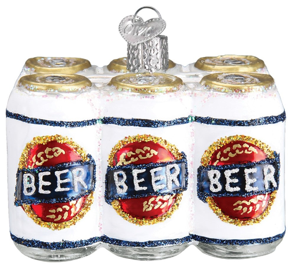 Old World Christmas Six Pack of Beer Man Cave Holiday Ornament Glass