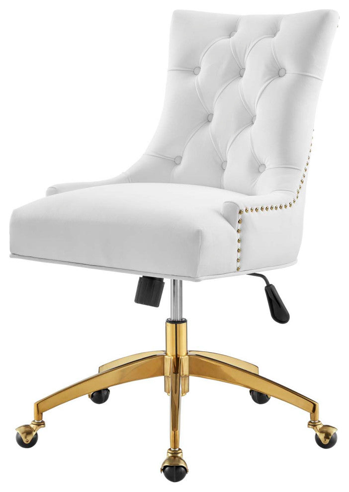 Computer Work Desk Tufted Chair, Velvet, Gold White, Home Business Office