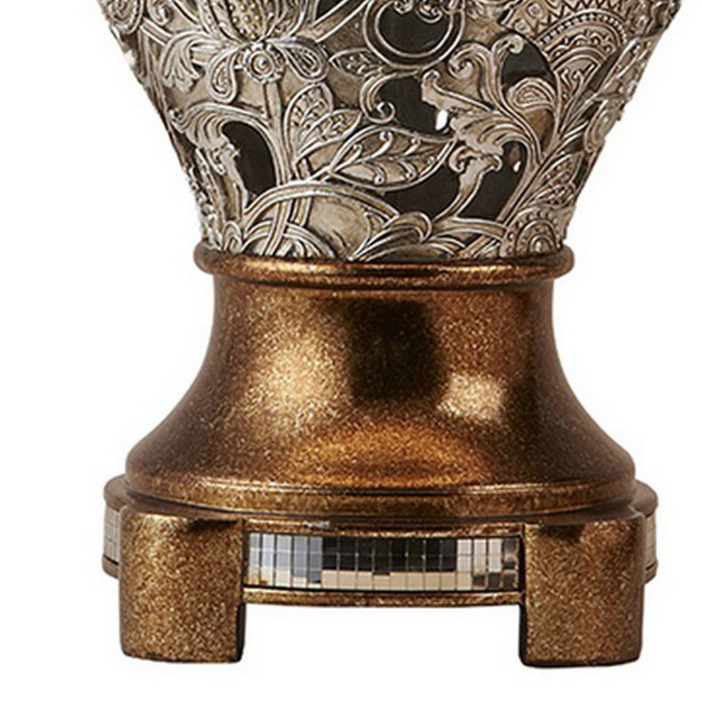 Benzara BM240417 Table Lamp With Floral pattern Metal Body, Silver and Gold