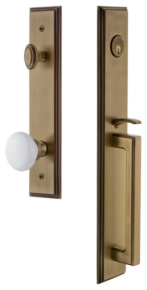 Carre' 1-Piece Dummy Handleset, D Grip and Hyde Park Knob, Vintage Brass, 849117