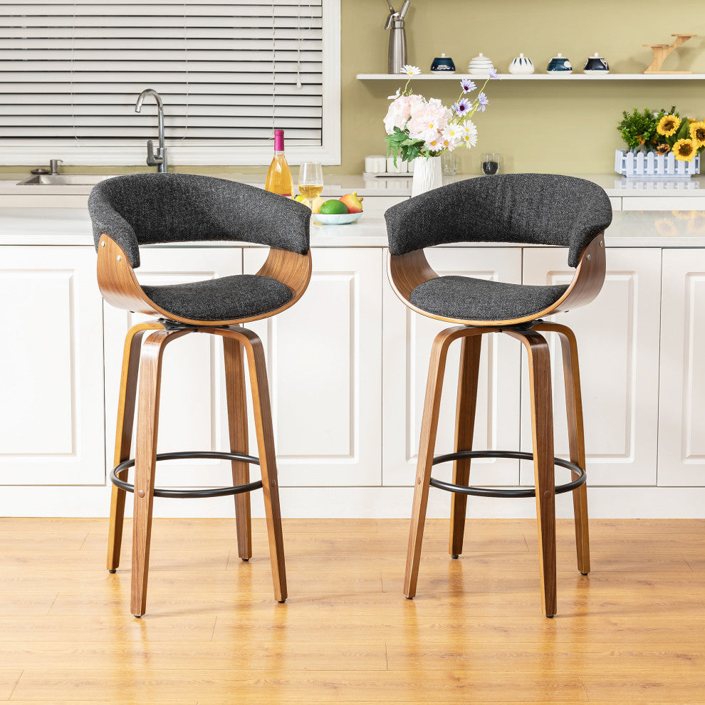 Bentwood Swivel Bar Chair, PU Leather, Set of 2, Dark Blue
