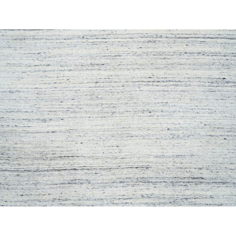 Ivory Plain Modern Striped Design Pure Wool Hand Loomed Round Rug, 11'10"x11'10"