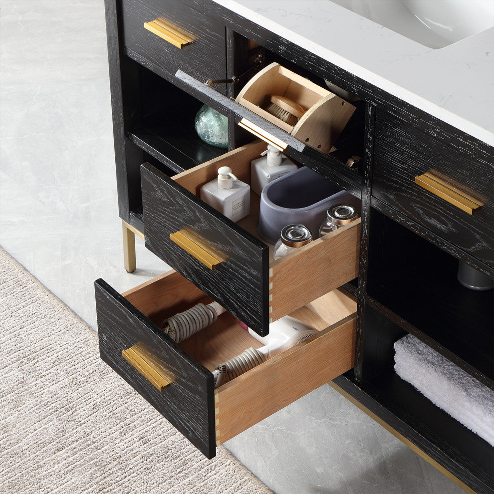 Kesia Black Oak Bathroom Vanity Set, 48", Without Mirror