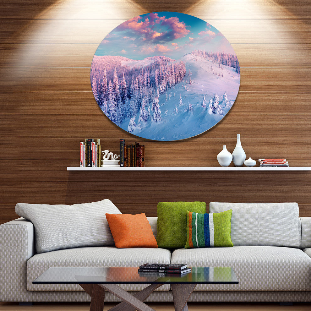 Fantastic Sunrise Over The Carpathians, Landscape Round Artwork, 23"