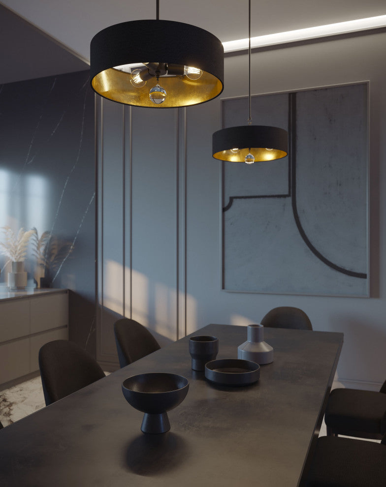 Celine Pendant 18" Black Finish, Black/Gold Shade