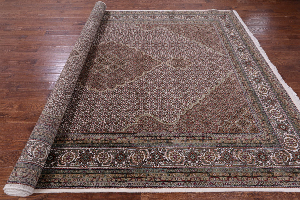 8' 11" X 12' 3" Wool & Silk Persian Tabriz Handmade Rug - Q13009