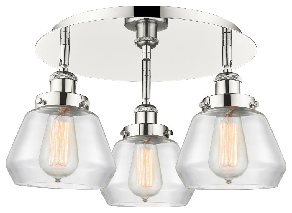 Fulton-3 Light 18" Flush Mount-Polished Nickel, Clear Glass Shade