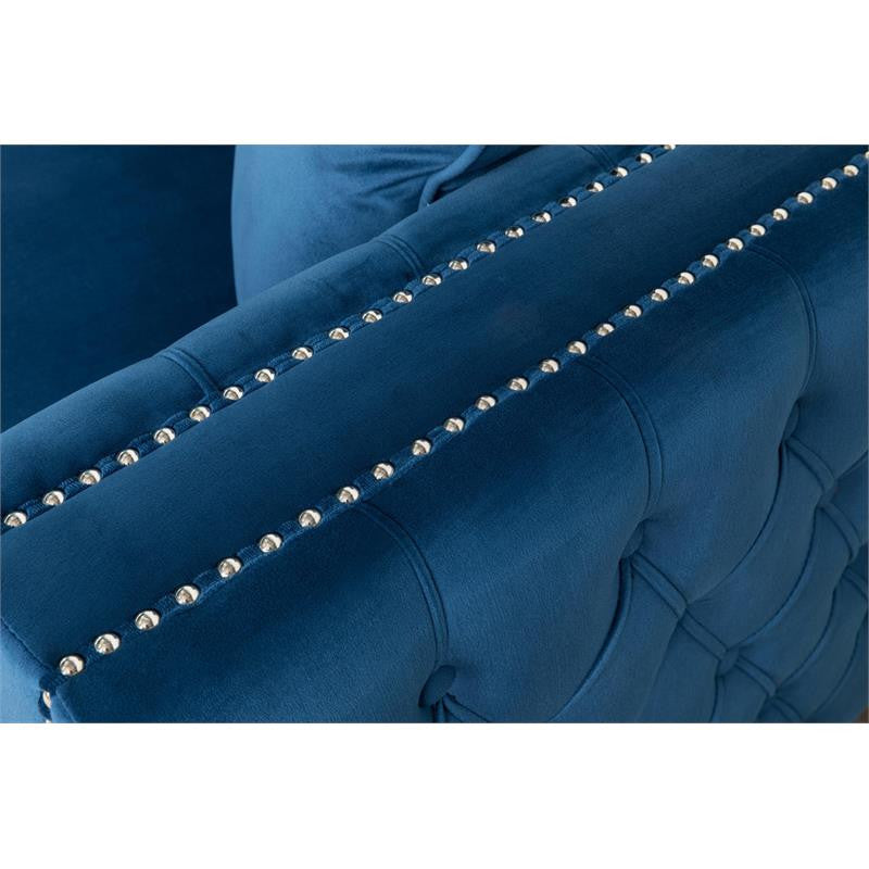 Ryan Deep Blue Velvet Double Chaise Sectional Sofa with Nail-Head Trim