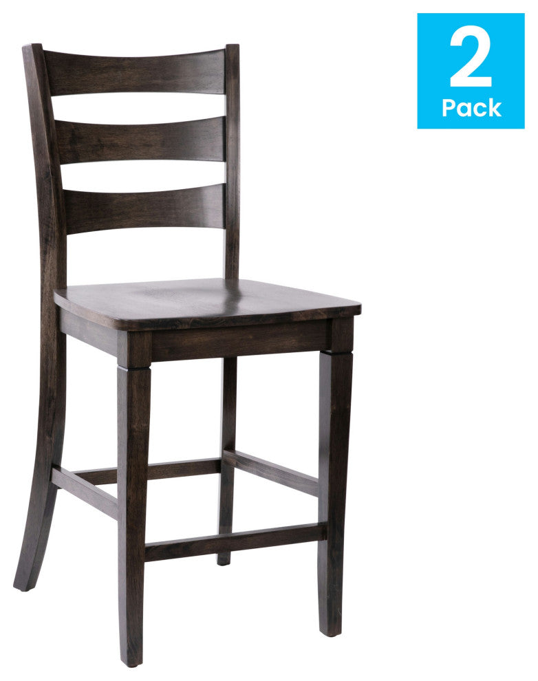 Set of 2 24" High Ladderback Counter Height Barstool, Gray Wash Walnut