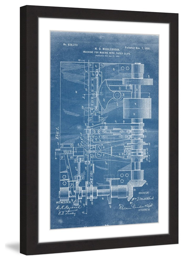 "Paper Clip 1899 Blueprint" Framed Painting Print