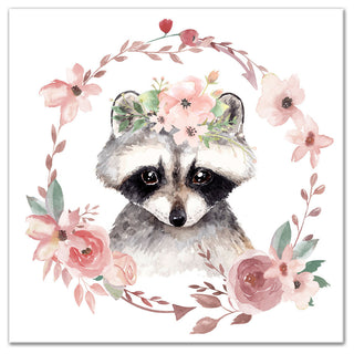 Floral Raccoon 16x16 Canvas Wall Art