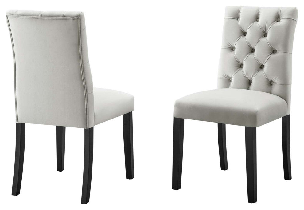 Side Dining Chair, Set of 2, Gray, Velvet, Modern, Cafe Bistro Hospitality