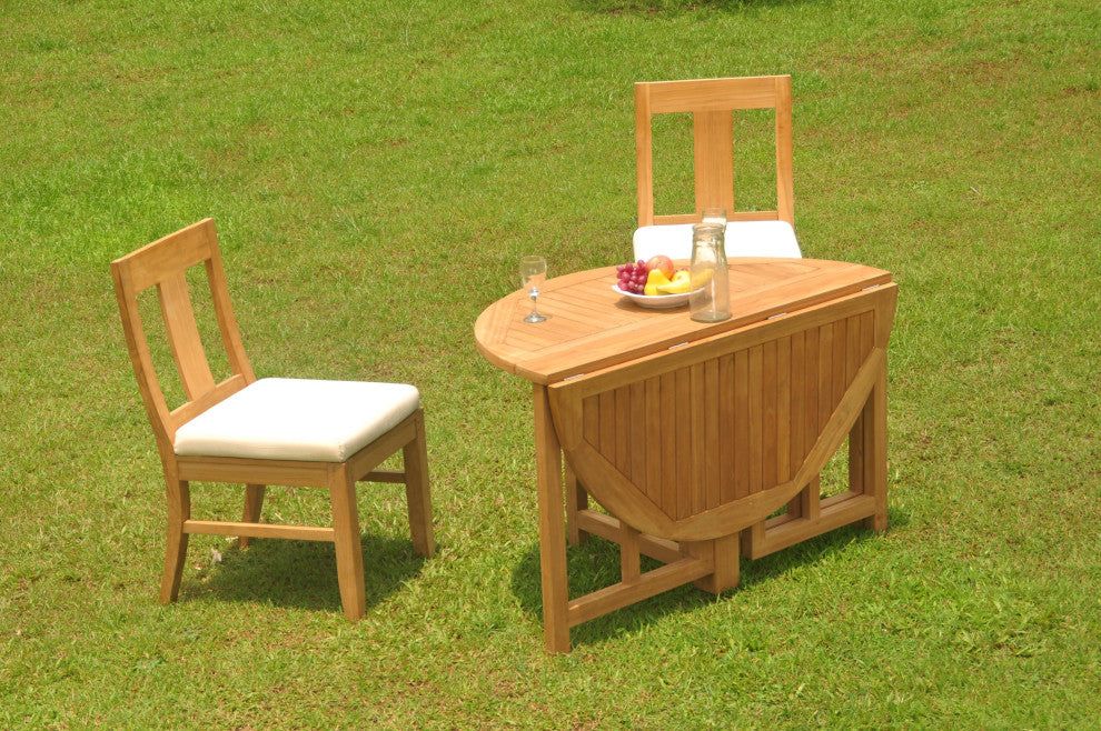 3-Piece Outdoor Teak Dining Set, 48" Butterfly Table, 2 Osbo Armless Chairs