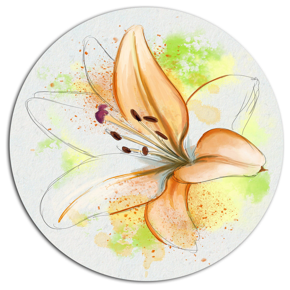 Cute Yellow Flower With Green Splashes, Floral Round Wall Art, 23"