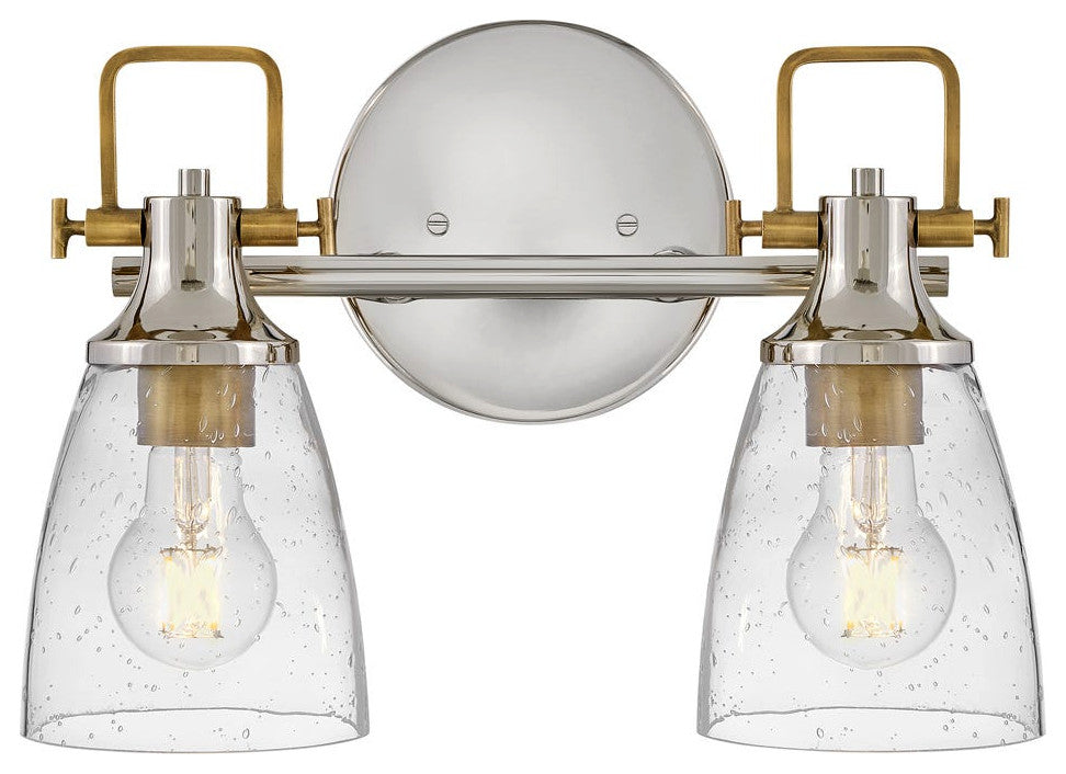 Hinkley Easton 14.5" Two Light Bath Vanity, Polished Nickel + Heritage Brass