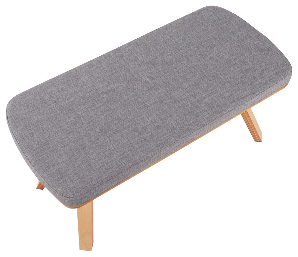 Folia Bench, Natural Wood, Light Gray Fabric