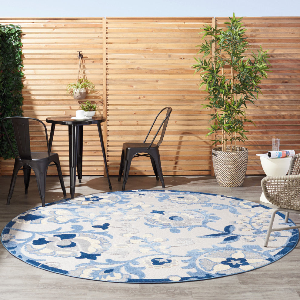Nourison Aloha 7'10" Round Blue/Grey Farmhouse Area Rug