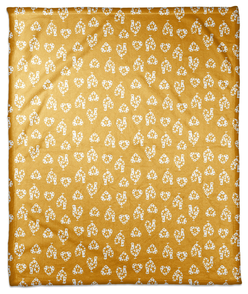 Yellow Rooster Pattern Fleece Blanket
