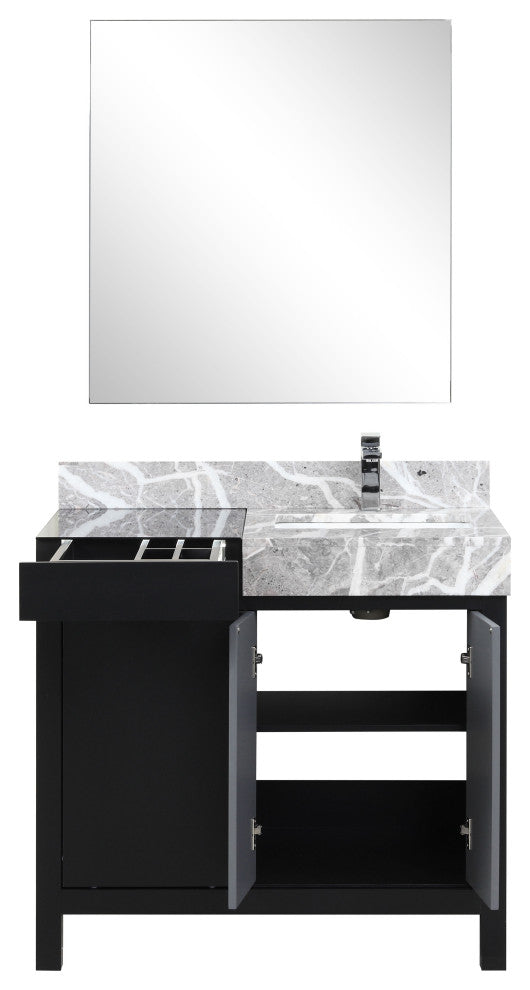 Zilara 36" Black and Grey Single Vanity Set, Monte Chrome Faucet Set