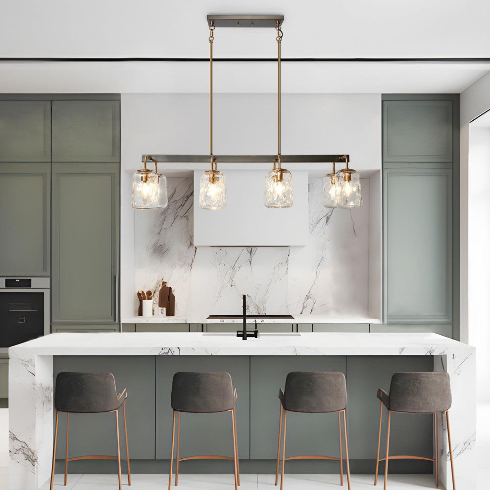 LNC Modern 8-Lights Black Gold Kitchen Island Light Linear Chandelier