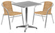 23.5" Square Aluminum Indoor Outdoor Table With 2 Beige Rattan Chairs