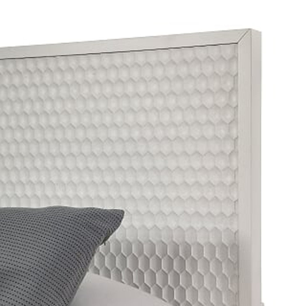 Benzara BM206683 Wooden California King Bed With Honeycomb High Headboard, White