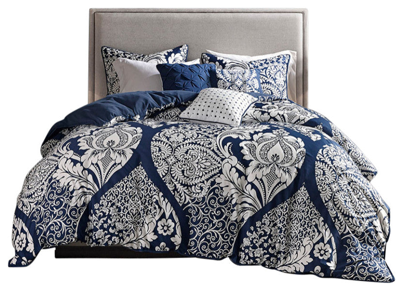 Madison Park Vienna 7 Piece Cotton Printed Comforter Set in Indigo