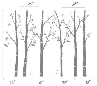 Thin Birch Tree Wall Decals, Color Scheme C, Large 108"