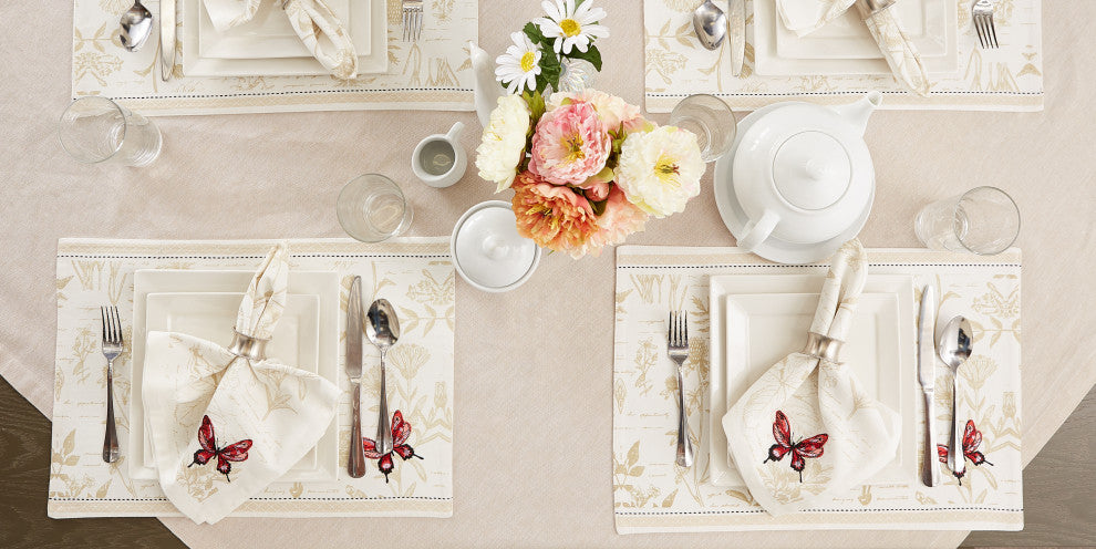 Botanical Butterfly Embroidered Placemat Set of 6