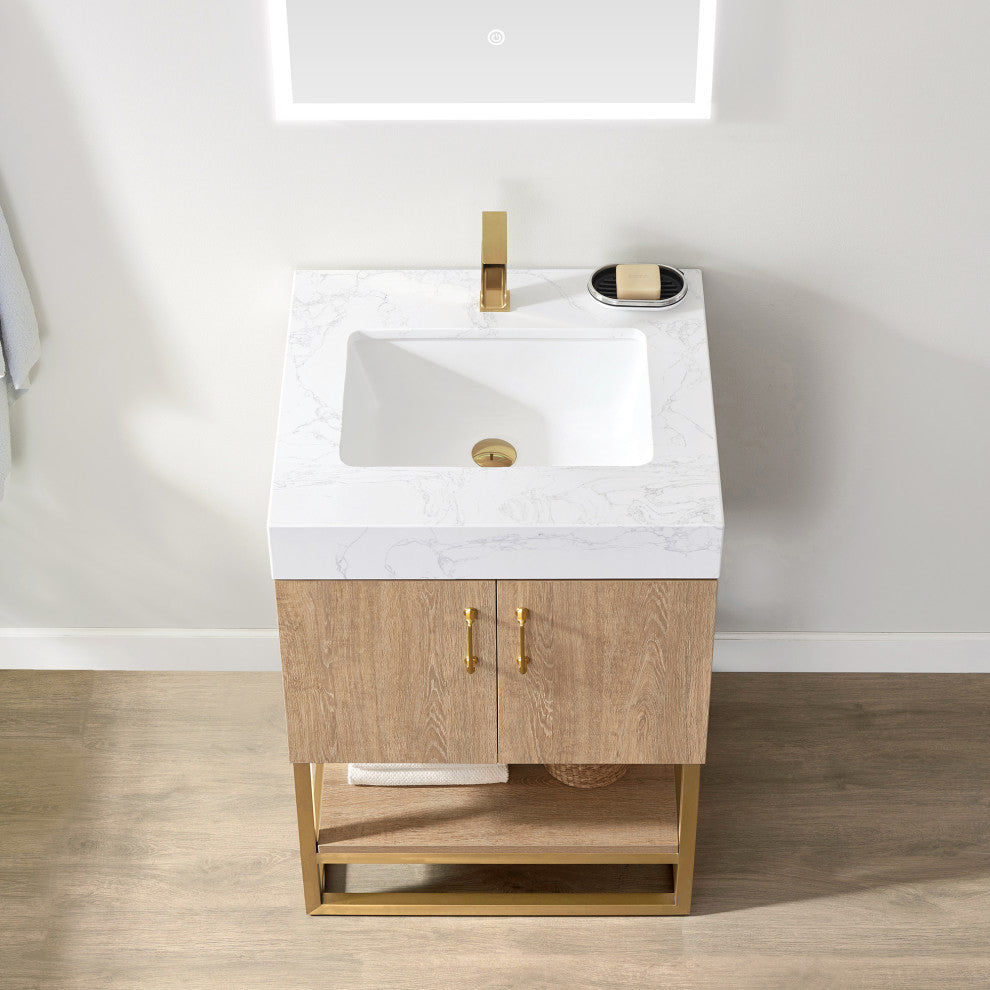 Alistair Vanity, North American Oak With Countertop, 24", With Mirror