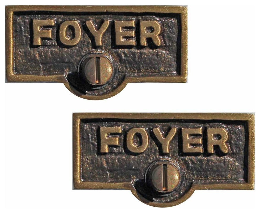2 Switch Plate Tags FOYER Name Signs Labels Antique Brass |