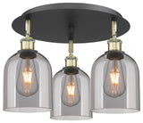Ballston-Bella 3-Light 18" Flush Mount, Black Antique Brass, Light Smoke