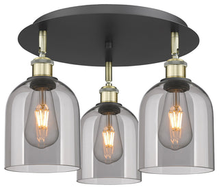 Ballston-Bella 3-Light 18" Flush Mount, Black Antique Brass, Light Smoke