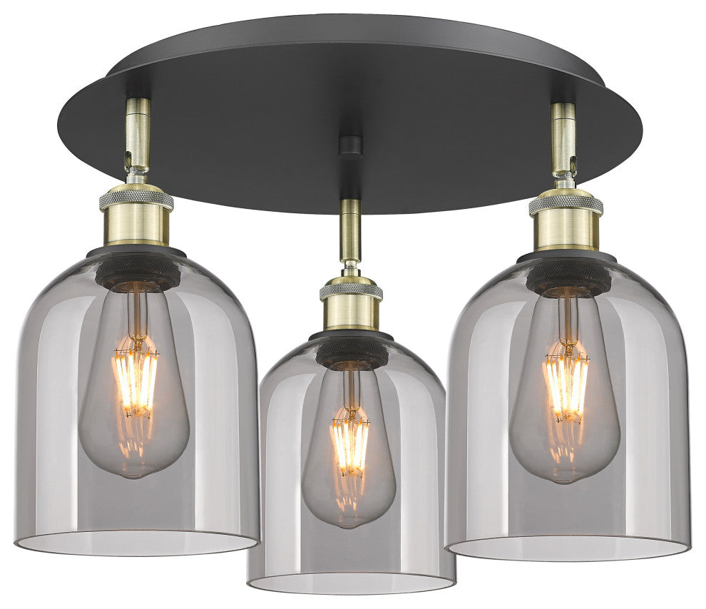 Ballston-Bella 3-Light 18" Flush Mount, Black Antique Brass, Light Smoke