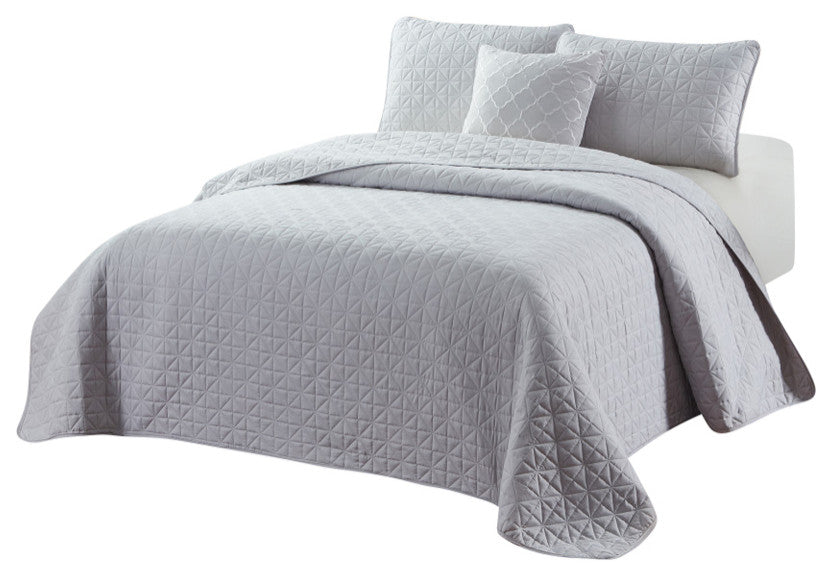 Bibb Home 4 Piece Solid Quilt Set, Silver, King