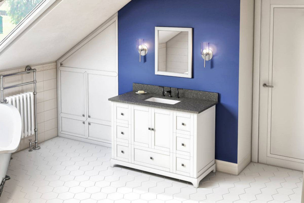 Addington Modern 48" White Vanity, Boulder Cultured Marble Vanity Top