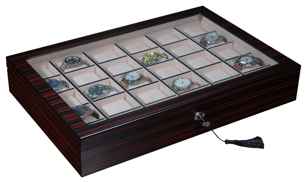 30-Piece Wood Watch Box Display Case, Ebony