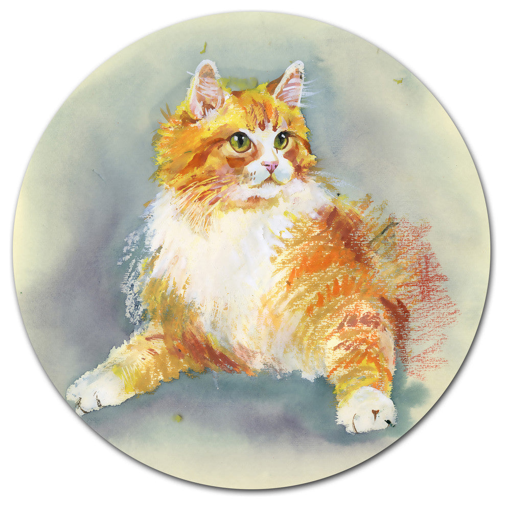 Hand Drawn Watercolor Cat, Animal Large Disc Metal Wall Art, 23"